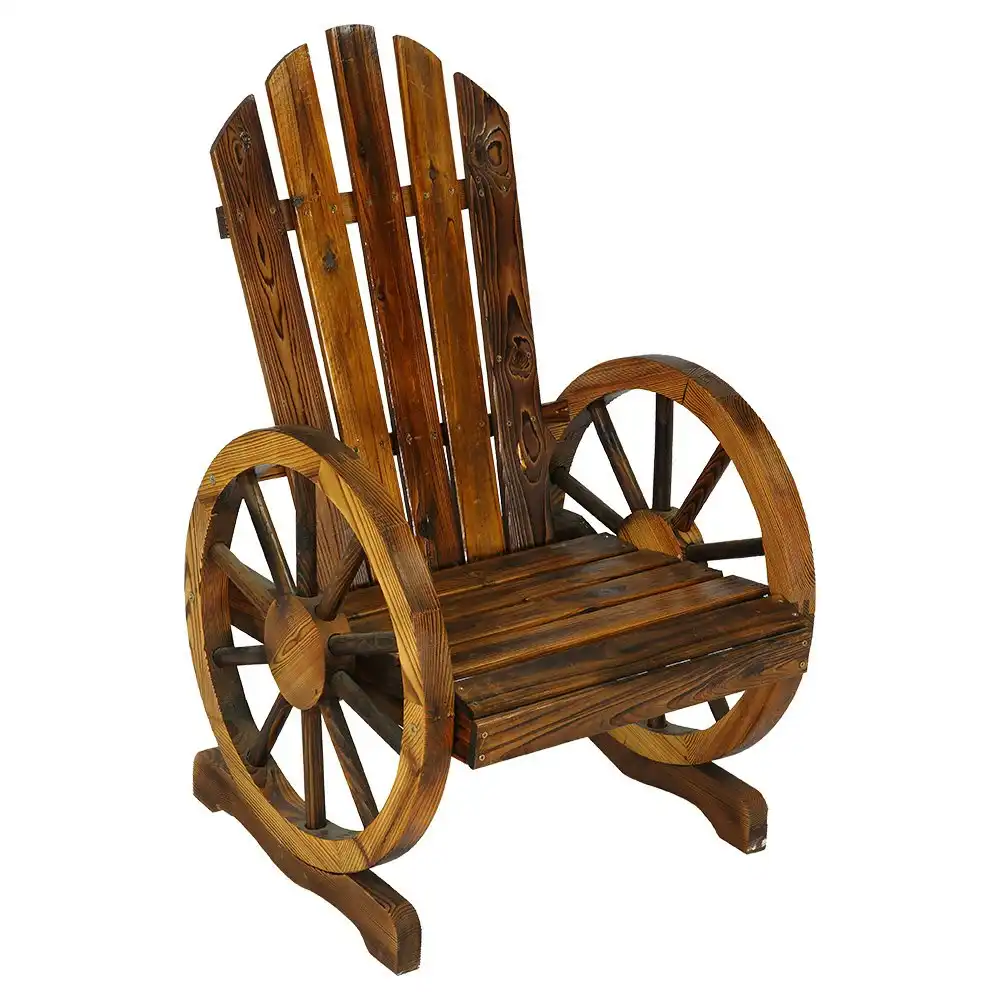 HortiKraft Wooden Wagon Wheels Chair Bench Outdoor Single Garden Furniture Patio