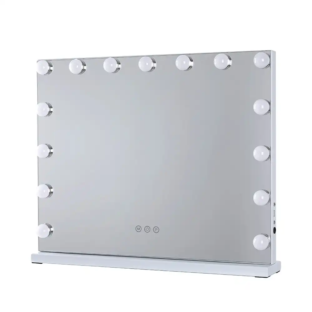 Viviendo Hollywood LED Lighted Makeup Mirror with 15 Dimmable Bulbs, Tabletop or Wall-Mounted, White