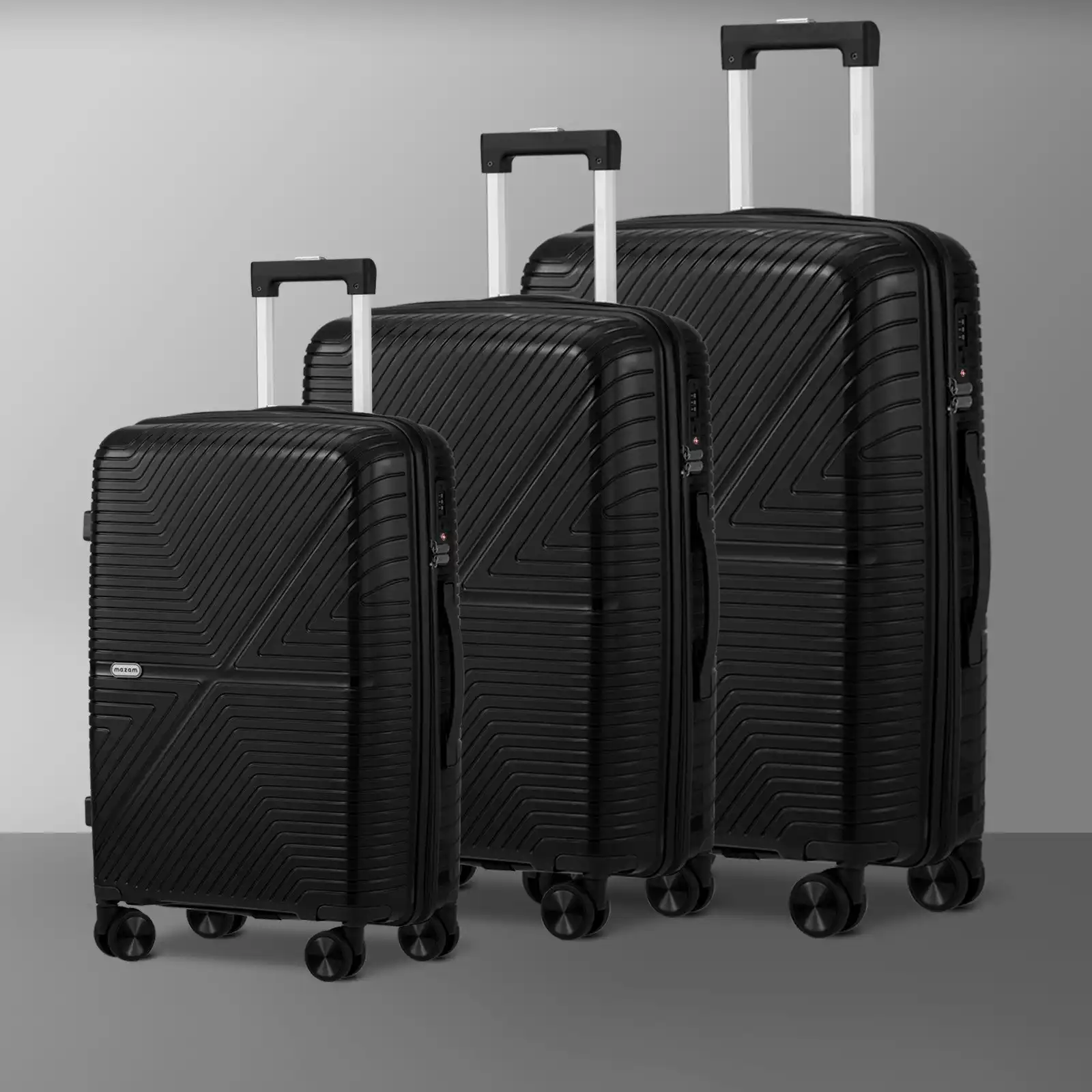 Mazam 3PCS Luggage Suitcase Trolley Set Travel Black PP Case TSA Lock Storage
