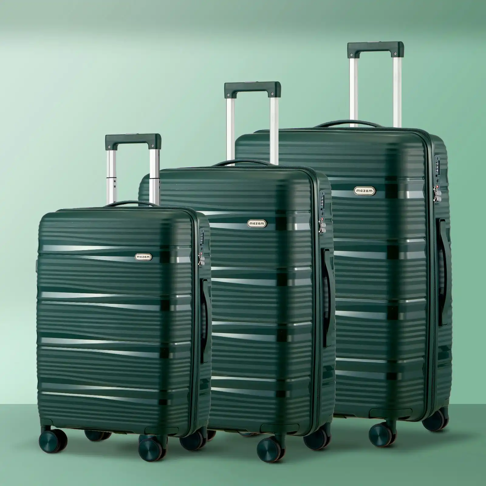Mazam 3PCS Luggage Suitcase Trolley Set Travel PP Case TSA Lock Storage Green