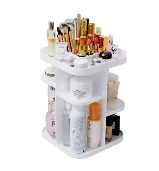 Carla Home 360 Rotating Large Capacity Makeup Organizer for Bedroom and Bathroom (White)