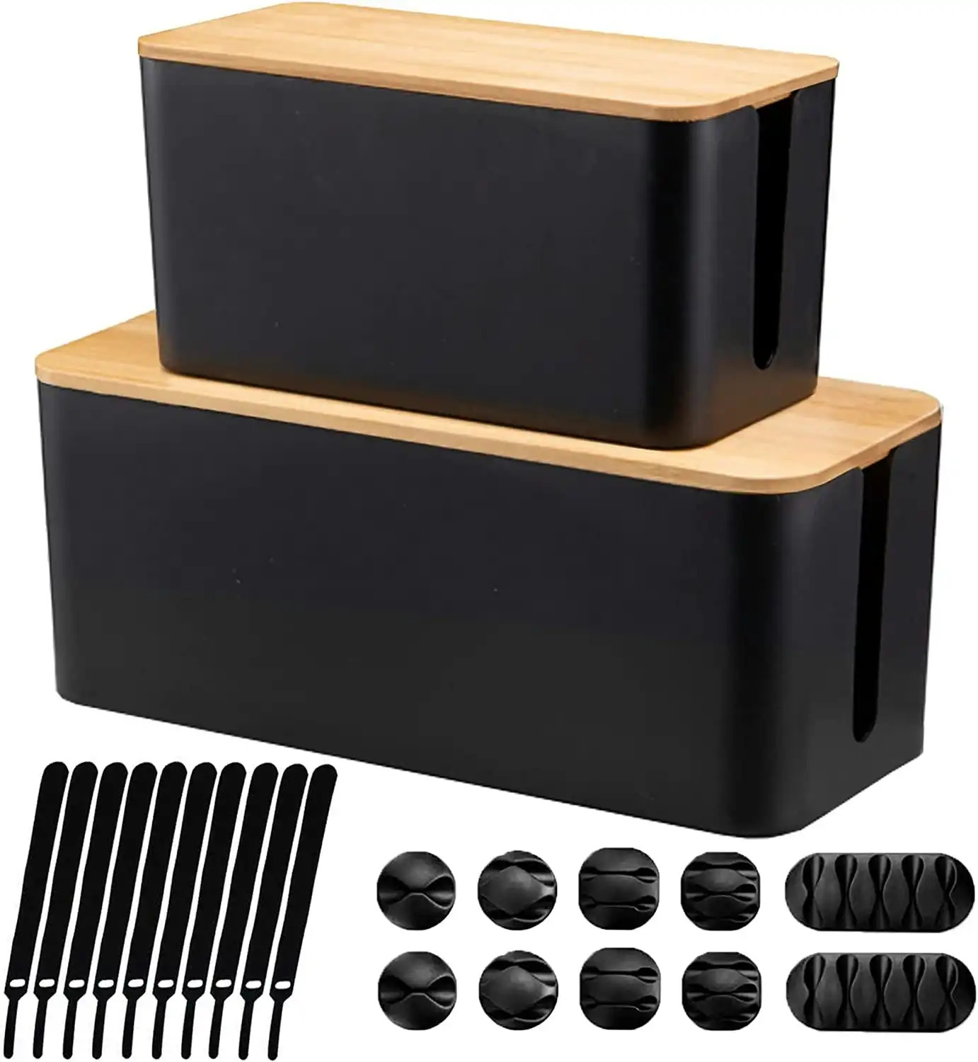 Set of 2 Cable Management Box to Hide TV Computer Wires, Organize Desk Cords, USB Hub Power Strips