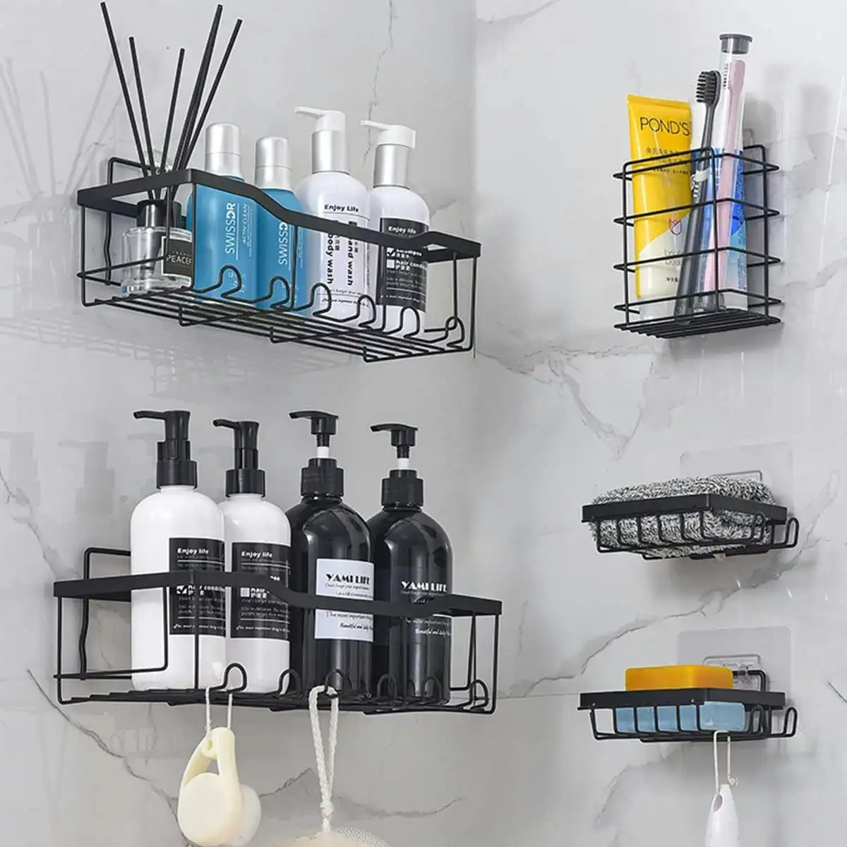 Sel adhesive shower caddy 5-Pack ( Black)