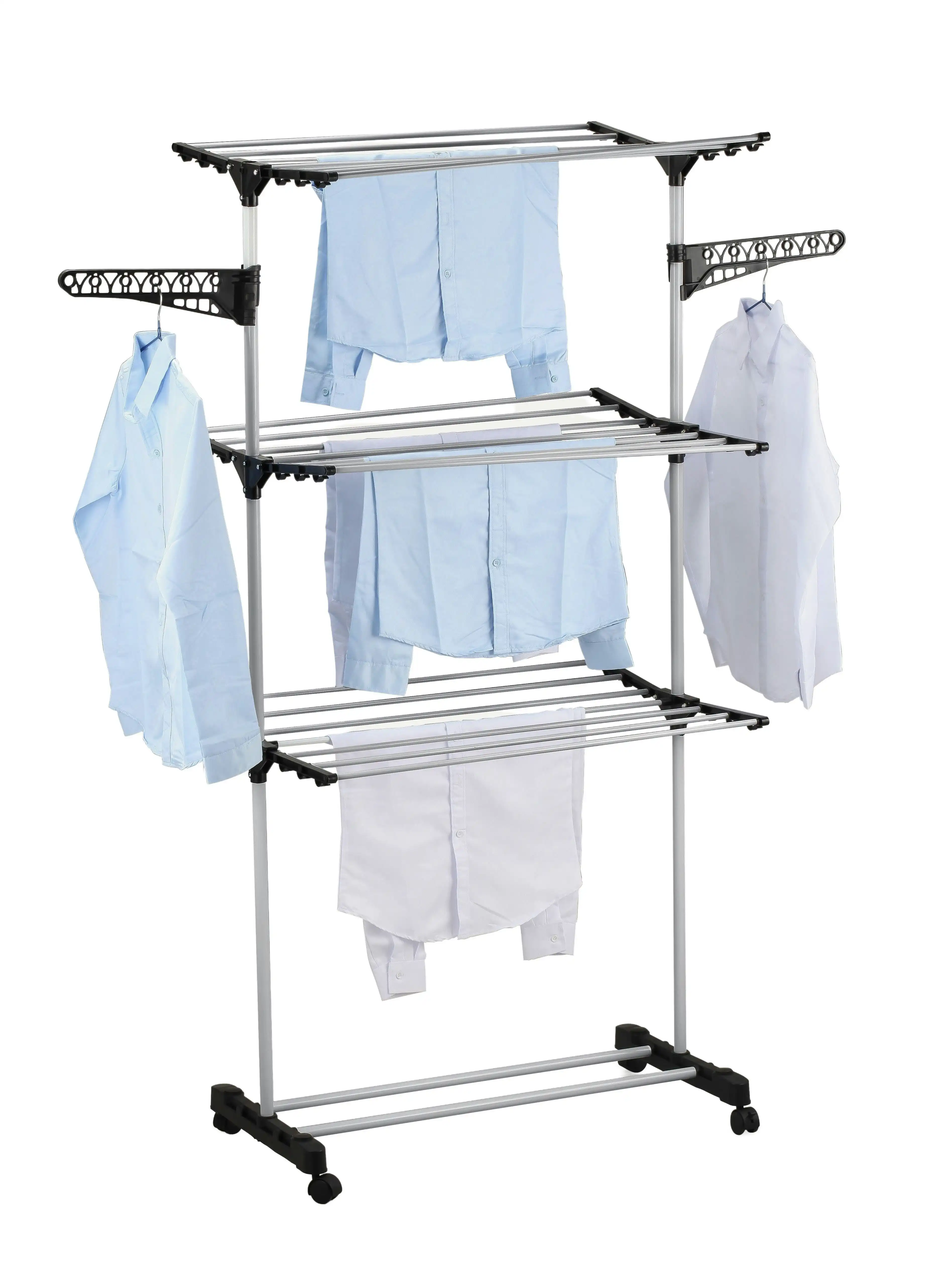 Carla Home Folding 3 Tier Clothes Laundry Drying Rack with Stainless Steel Tubes for Indoor & Outdoor Home