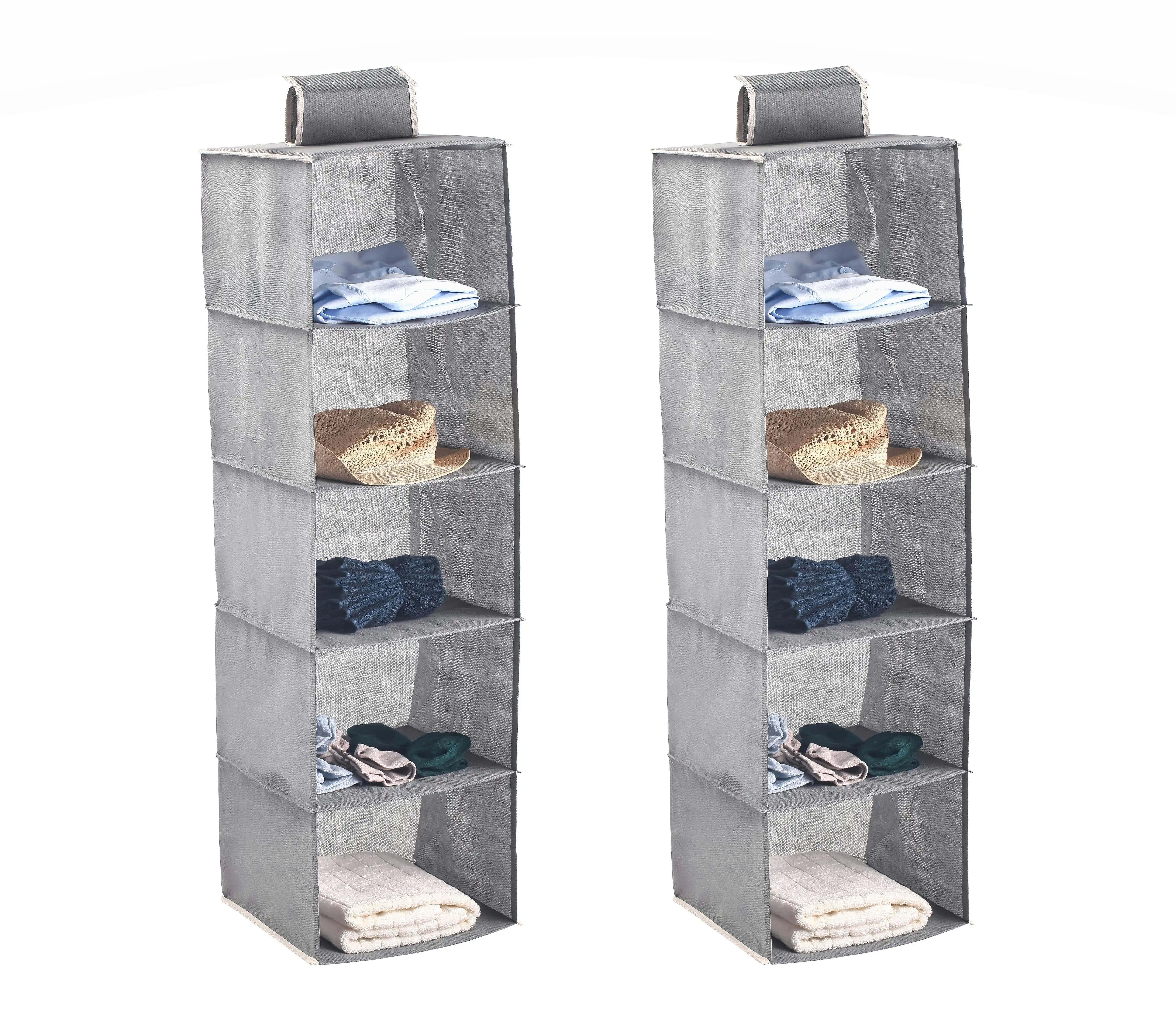 2 Pack 5-Tier Shelf Hanging Closet Organizer and Storage for Clothes (Grey)