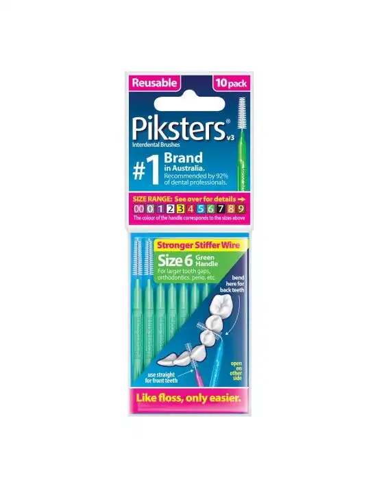 Piksters Interdental Brush Size 6 Green 10 Pack