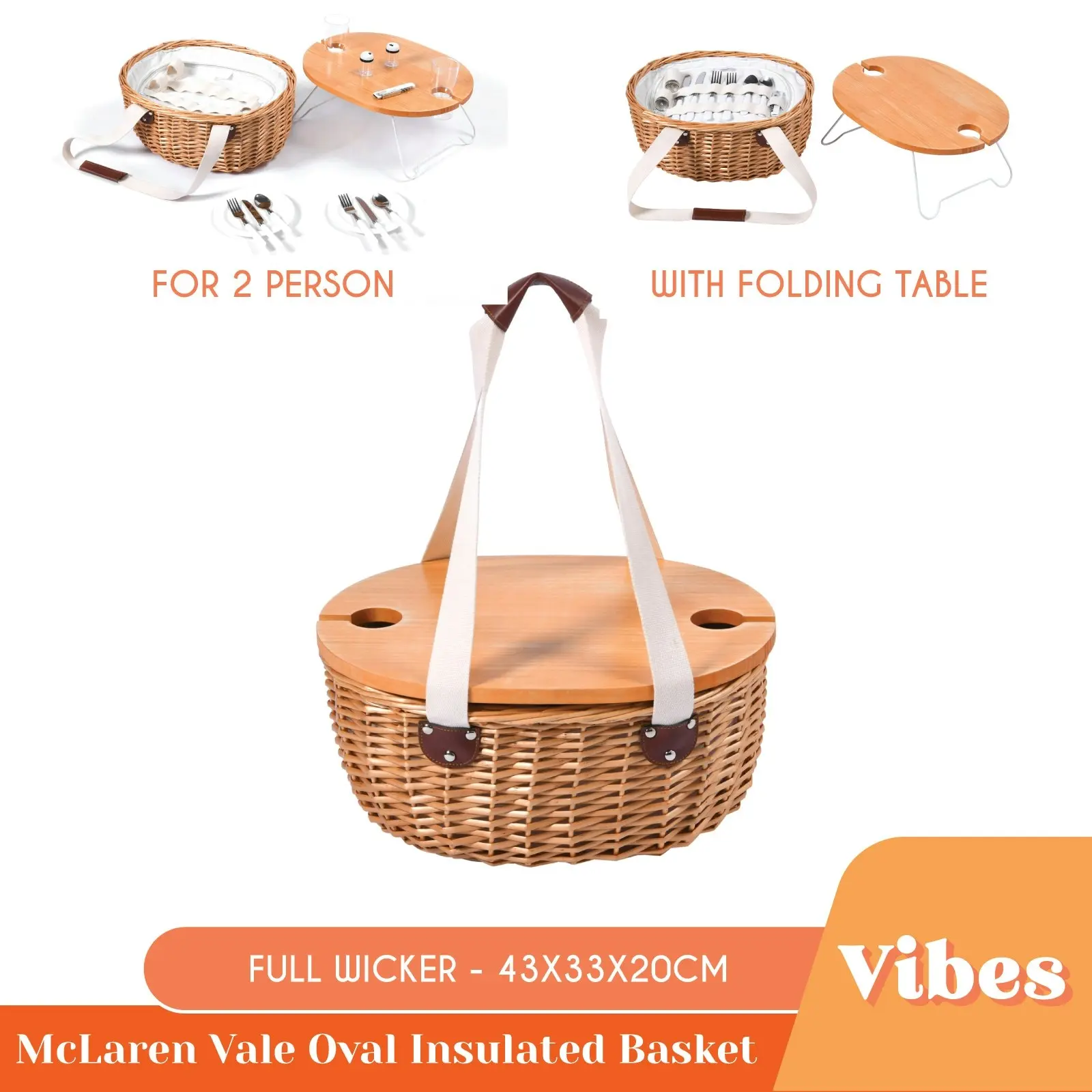 Vibes McLaren Vale Person Oval Insulated Wicker Basket with