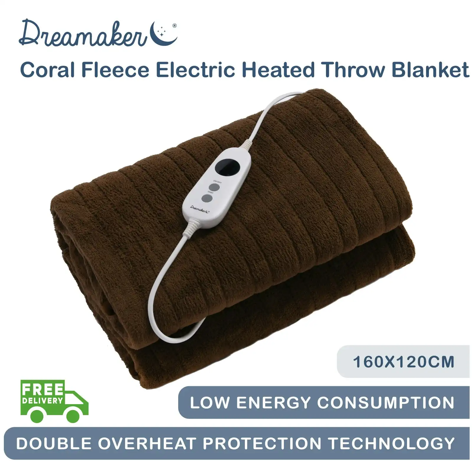 Dreamaker Coral Fleece Heated Throw Latte 160 x 120cm