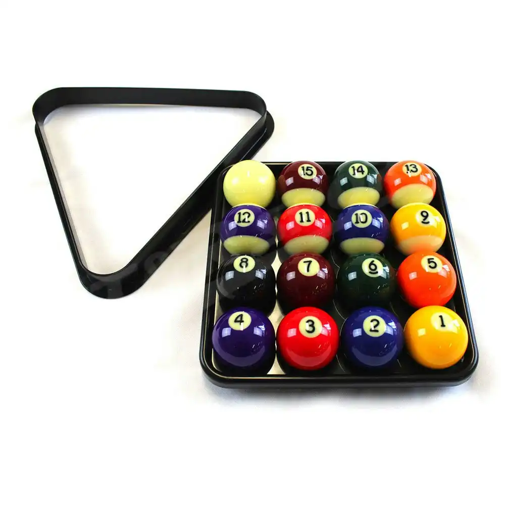 MACE 2 Inch Pool Balls Set + Plastic Triangle Rack + 16 Ball Tray Combo