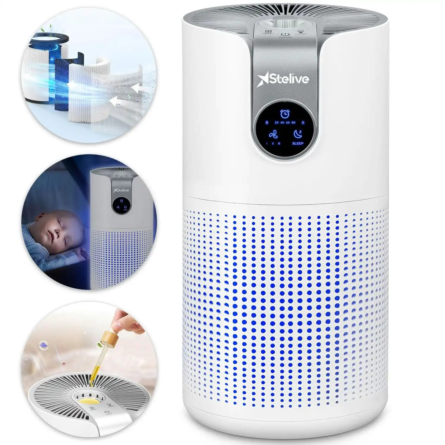 Stelive Compact Air Purifier 40m2  3-Stage Ture HEPA-13 & Active Carbon Filter