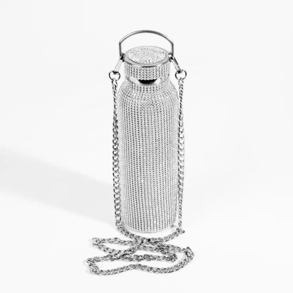 Swig Silver Glitz Water Bottle With Chain 600mL