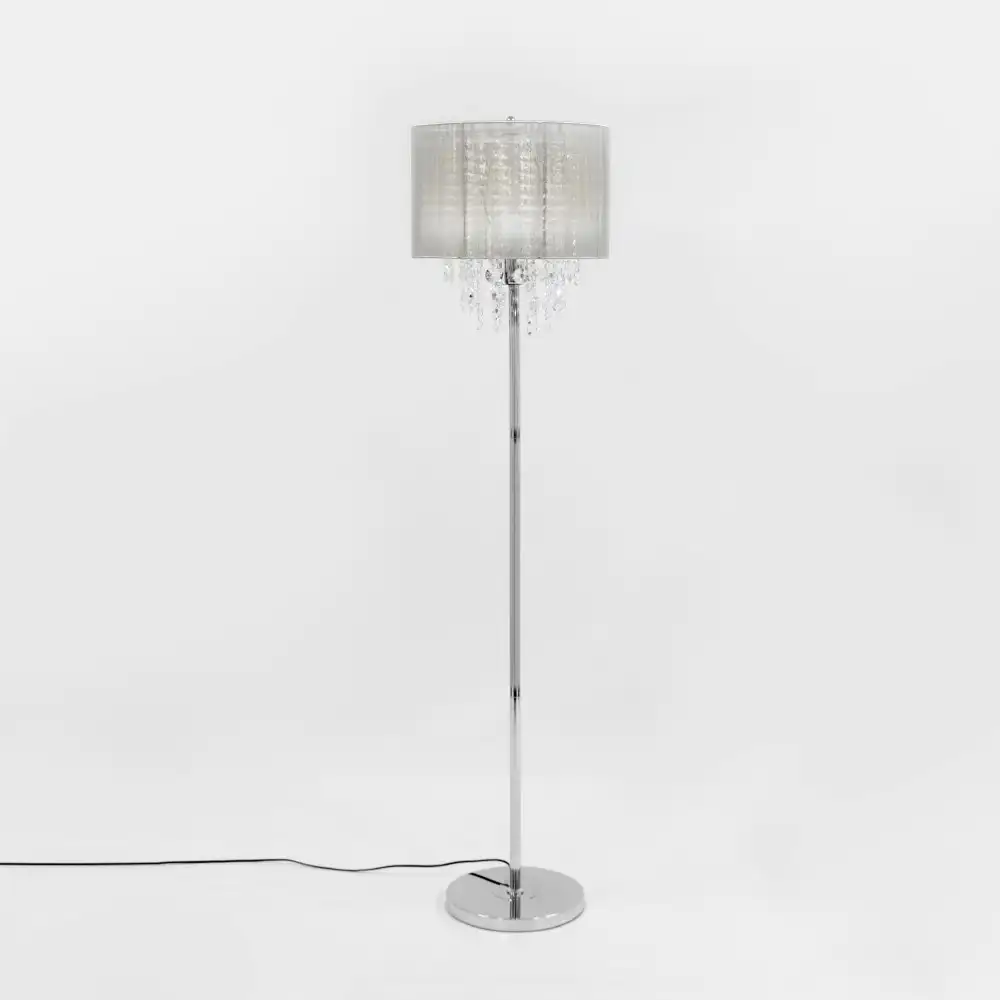 Silver Crystal Floor Lamp With String Shade