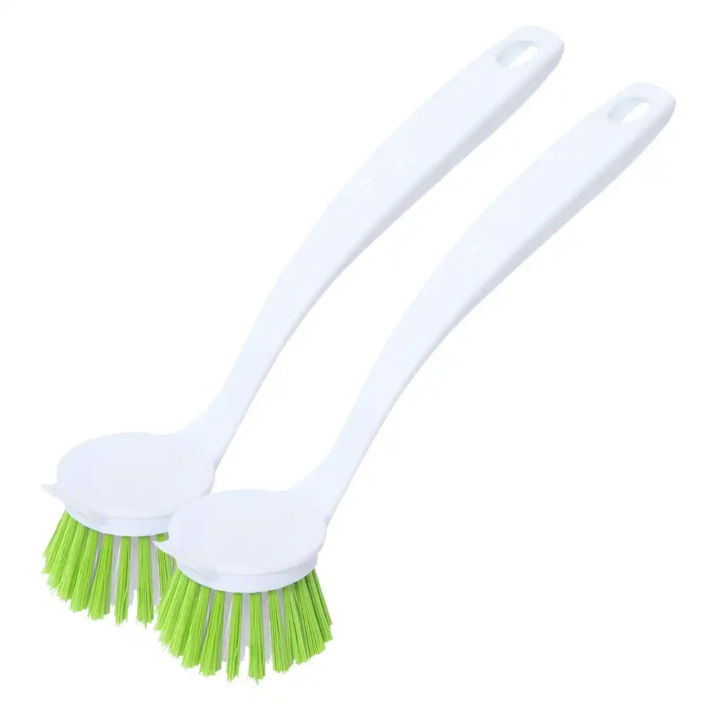 2x Sabco 25cm Round Handy Dish Brush Cleaning/Washing Scrubber w/ Scraper White