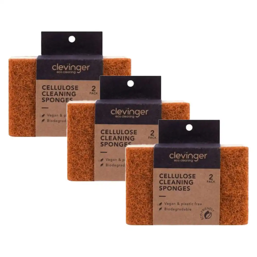 6pc Clevinger Cellulose Biodegradable Household Cleaning Sponges 7x11.2cm