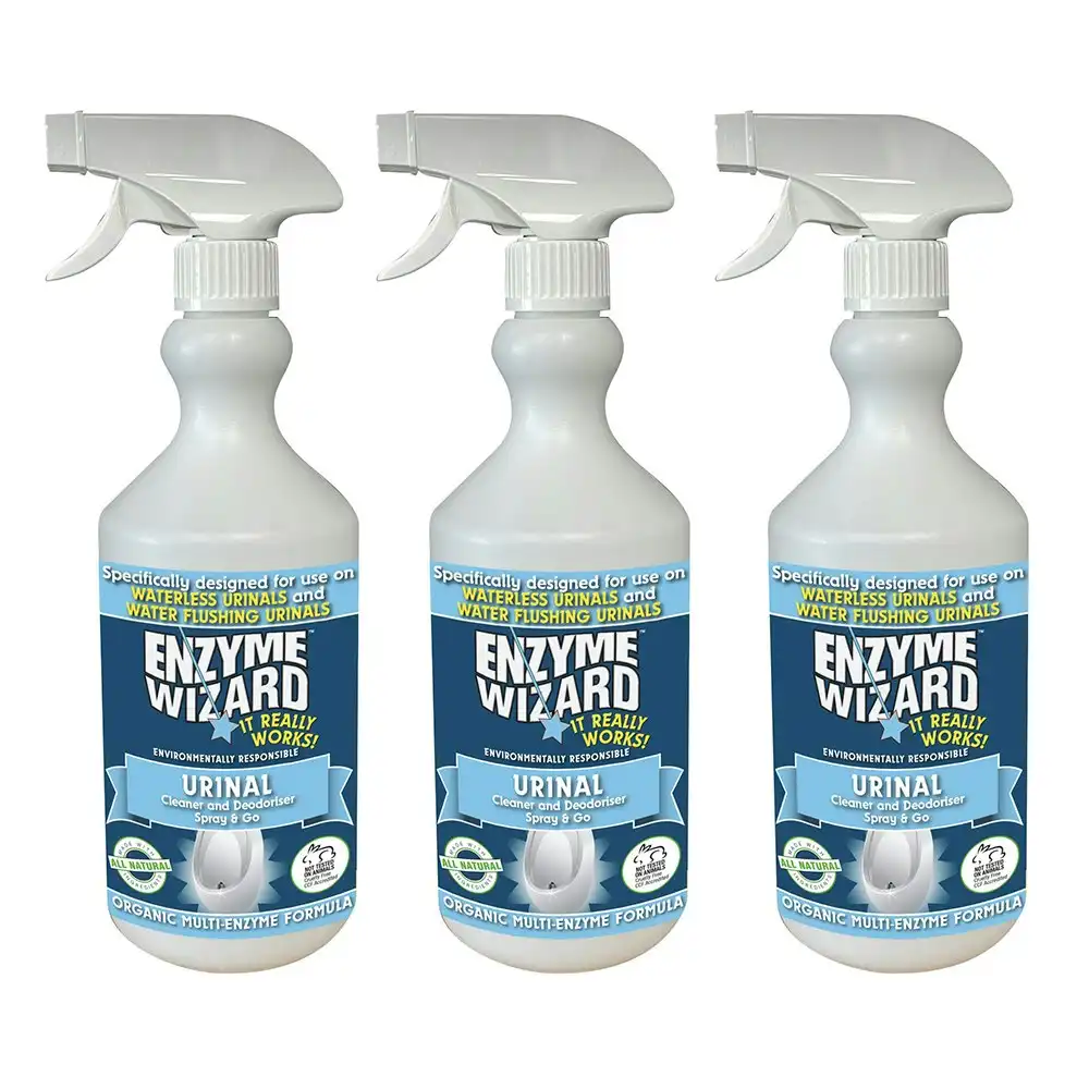3PK Enzyme Wizard Toilet Urinal Cleaner/Deodoriser Ph Neutral 750ml Spray