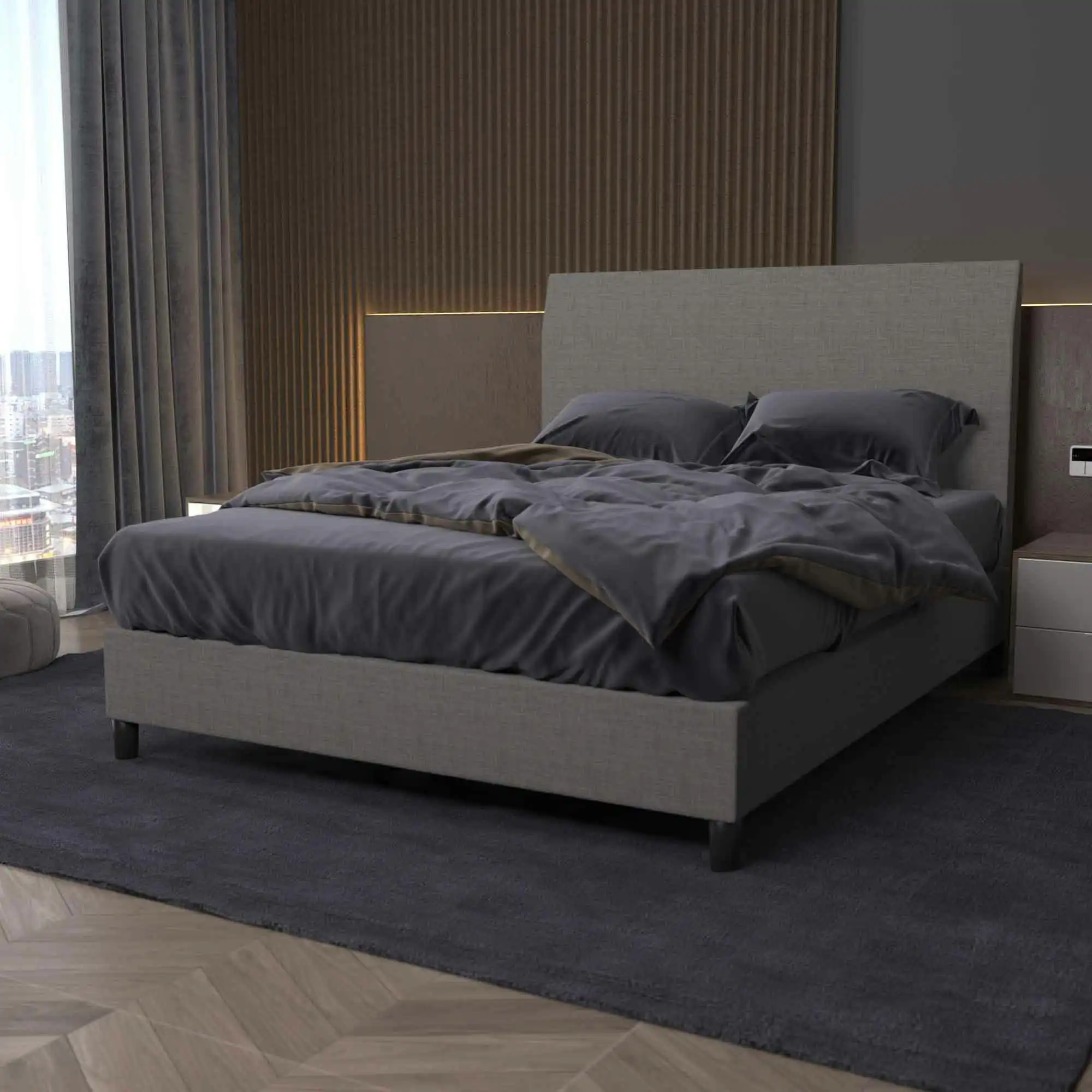 Bedhead & Bed Base Bundle (Upholstered Portabase - Light Grey)