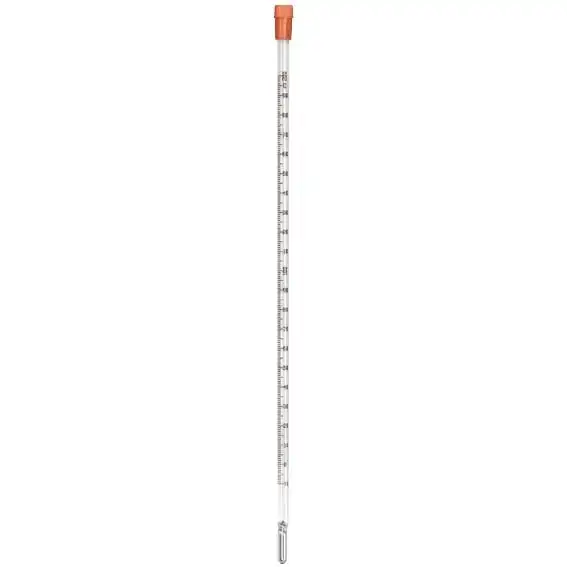 Laboratory Thermometer, Glass, Mercury, Minus 10 to 200 Degrees Celsius, 2.0 Degree Division, Partial Immersion, 300mm Length, Each