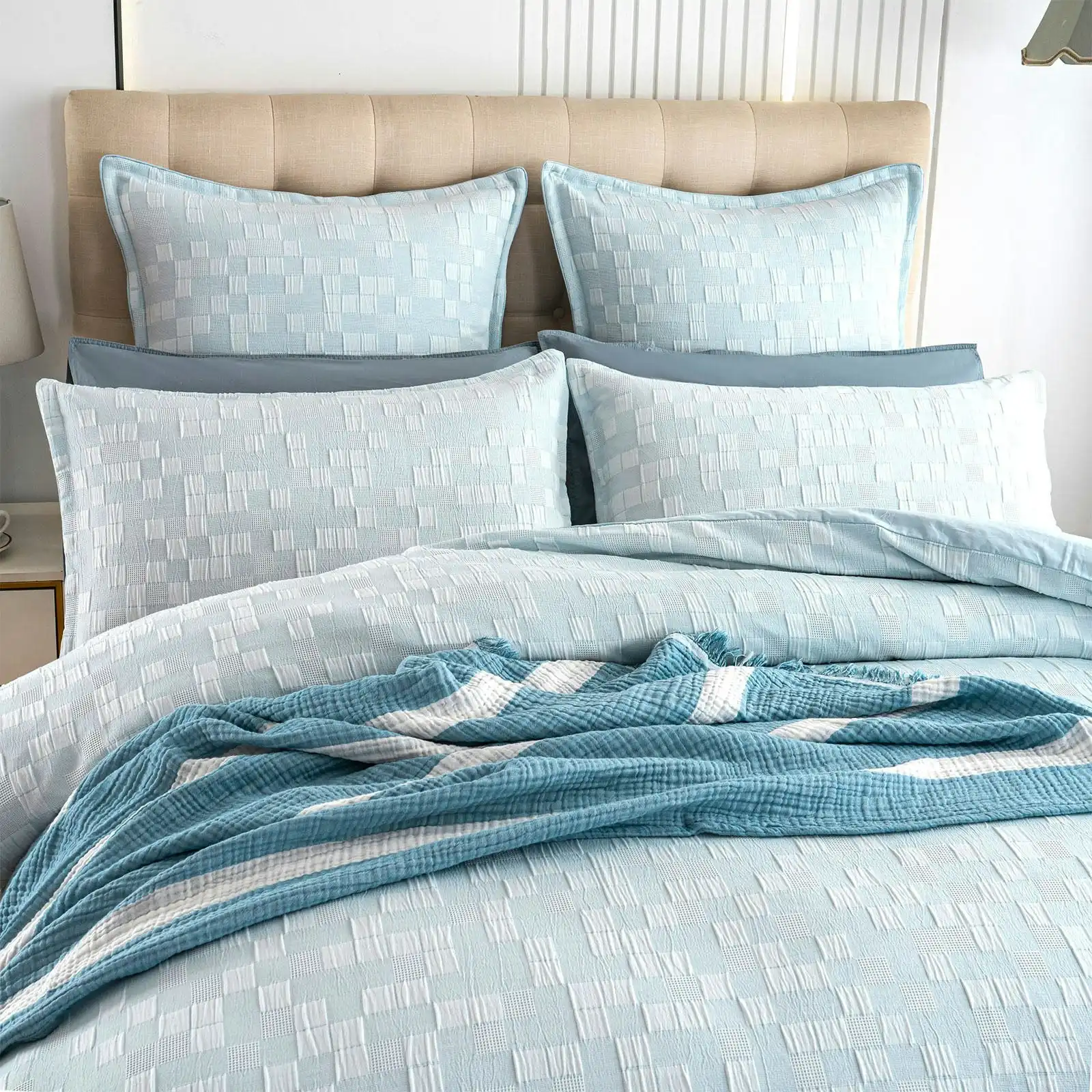 Jervis French Blue Checks Jacquard Quilt Cover Set by Renee Taylor