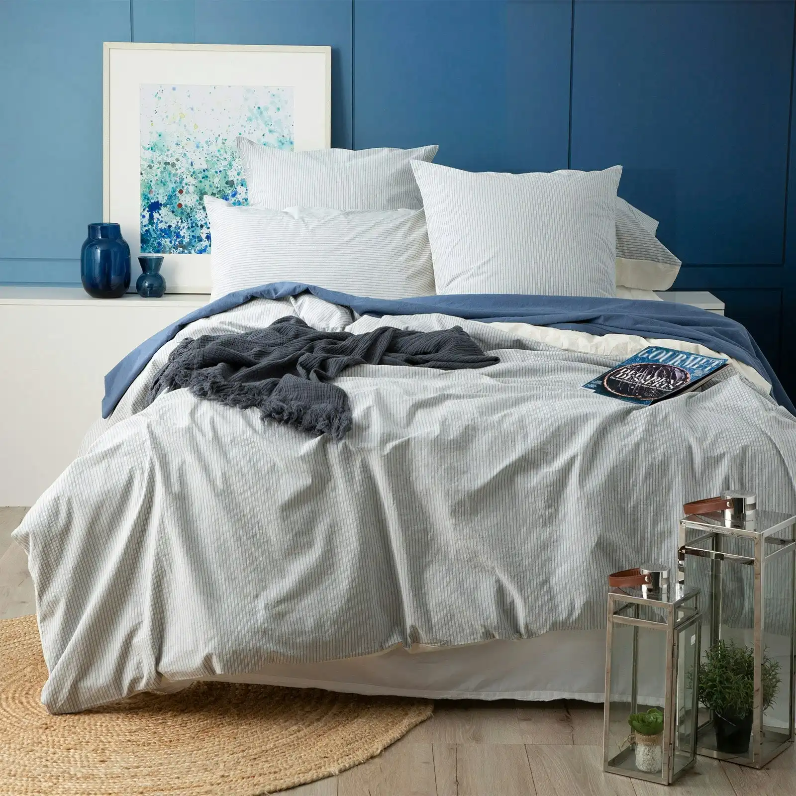 Portifino Yarn Dyed Vintage Washed Cotton Blue Quilt Cover Set by Renee Taylor