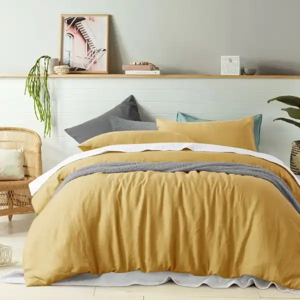 Ochre Linen  Quilt Cover by Vintage Design