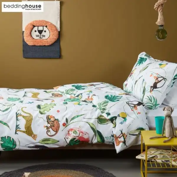Crazy Jungle Multi Kids Cotton Percale Quilt Cover Sets by Bedding House