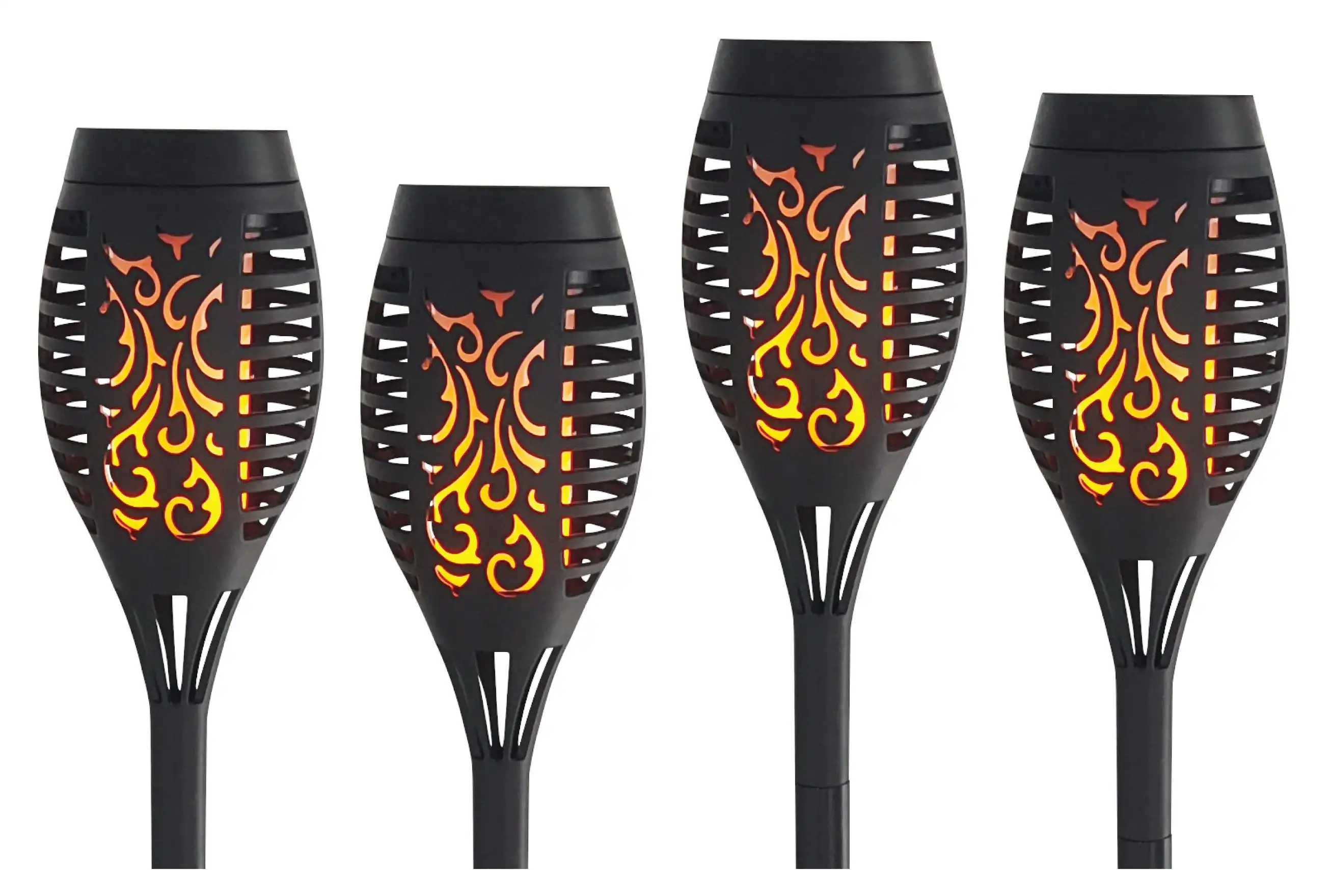 25th Hour Solar Powered Flaming Tiki Outdoor Lamp - 4pieces