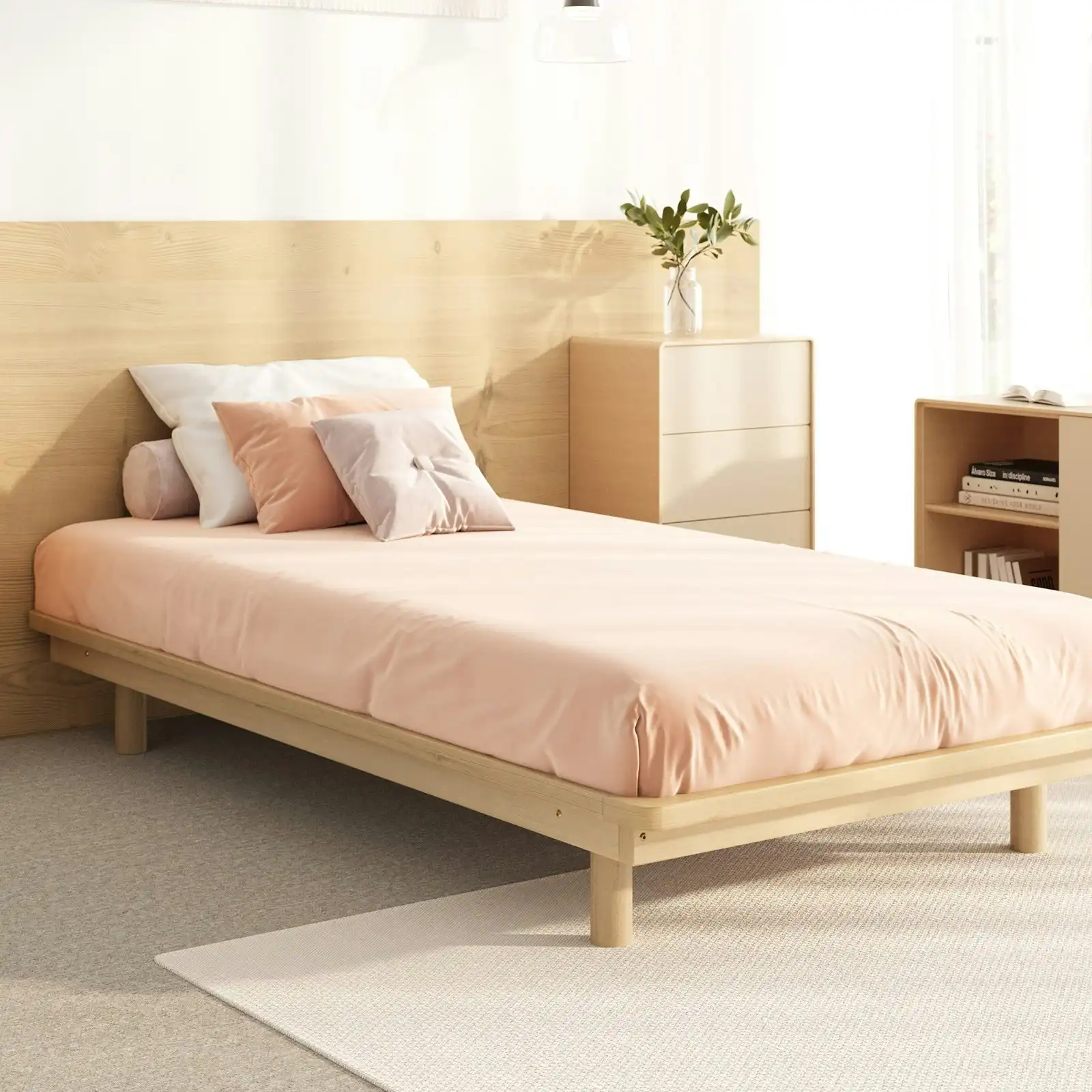 Oikiture Bed Frame King Single Size Wooden Bed Base Floating