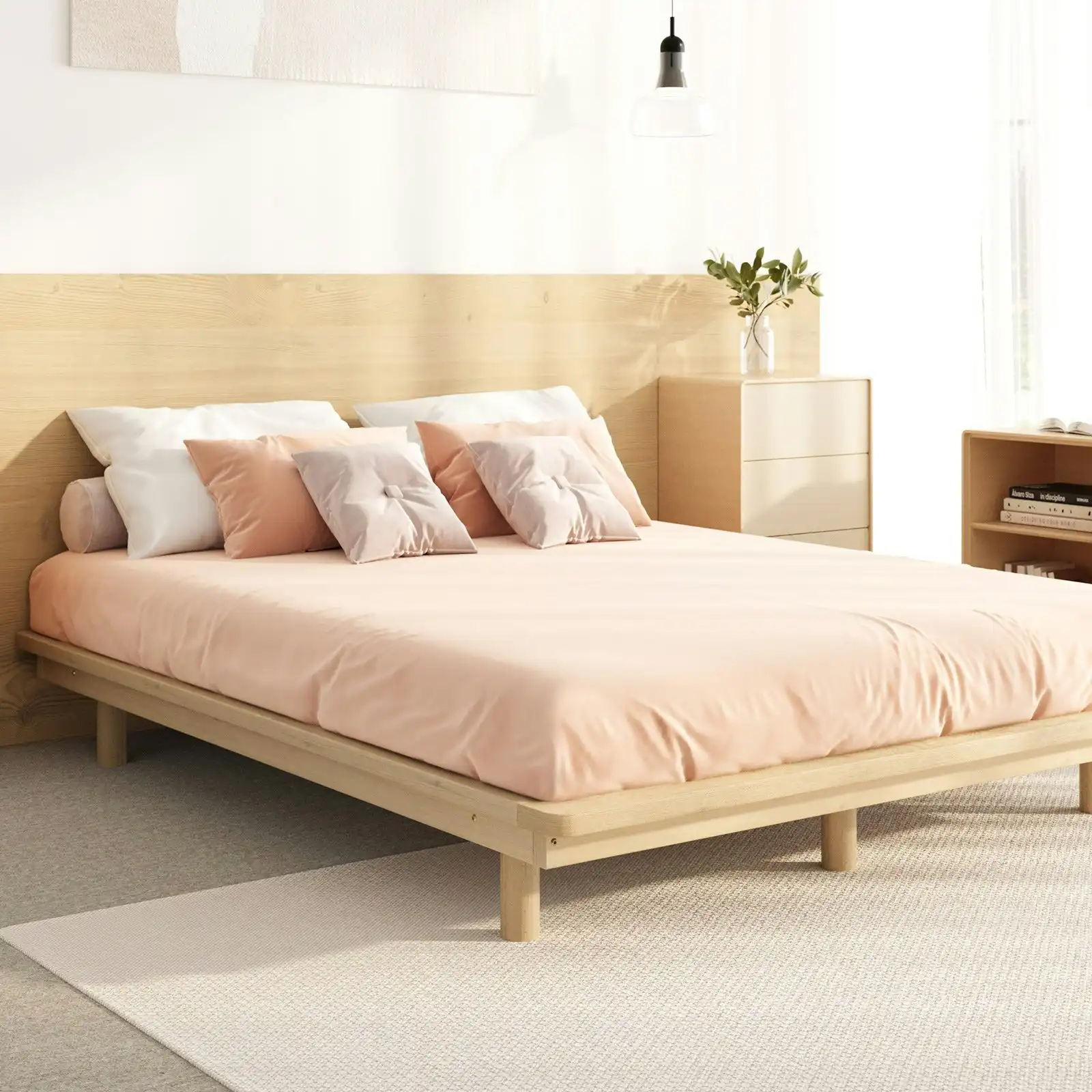 Oikiture Bed Frame Double Size Wooden Bed Base Floating