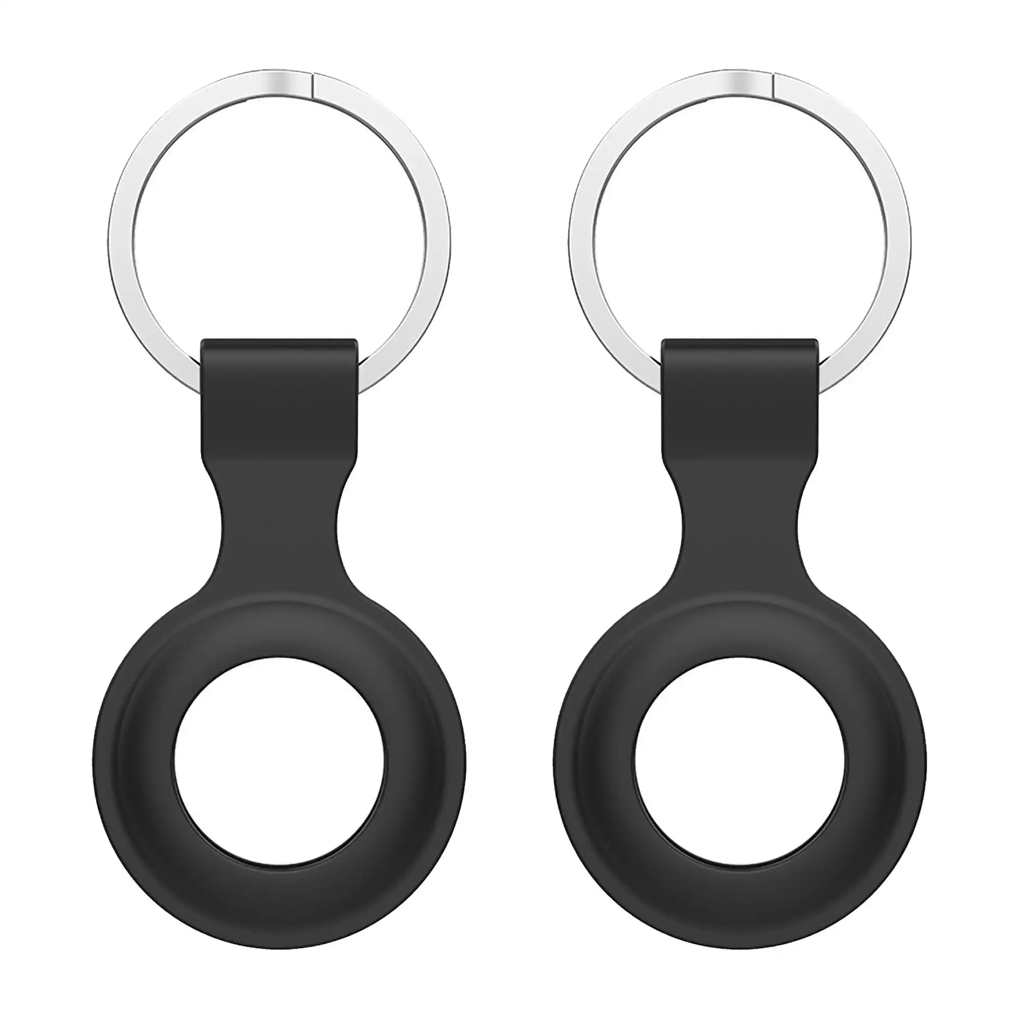 [2 Pack] MEZON Black Silicone Protective Case Holder for Apple AirTag Tracker with Keychain Ring (Silicone Hole, 2x Black)