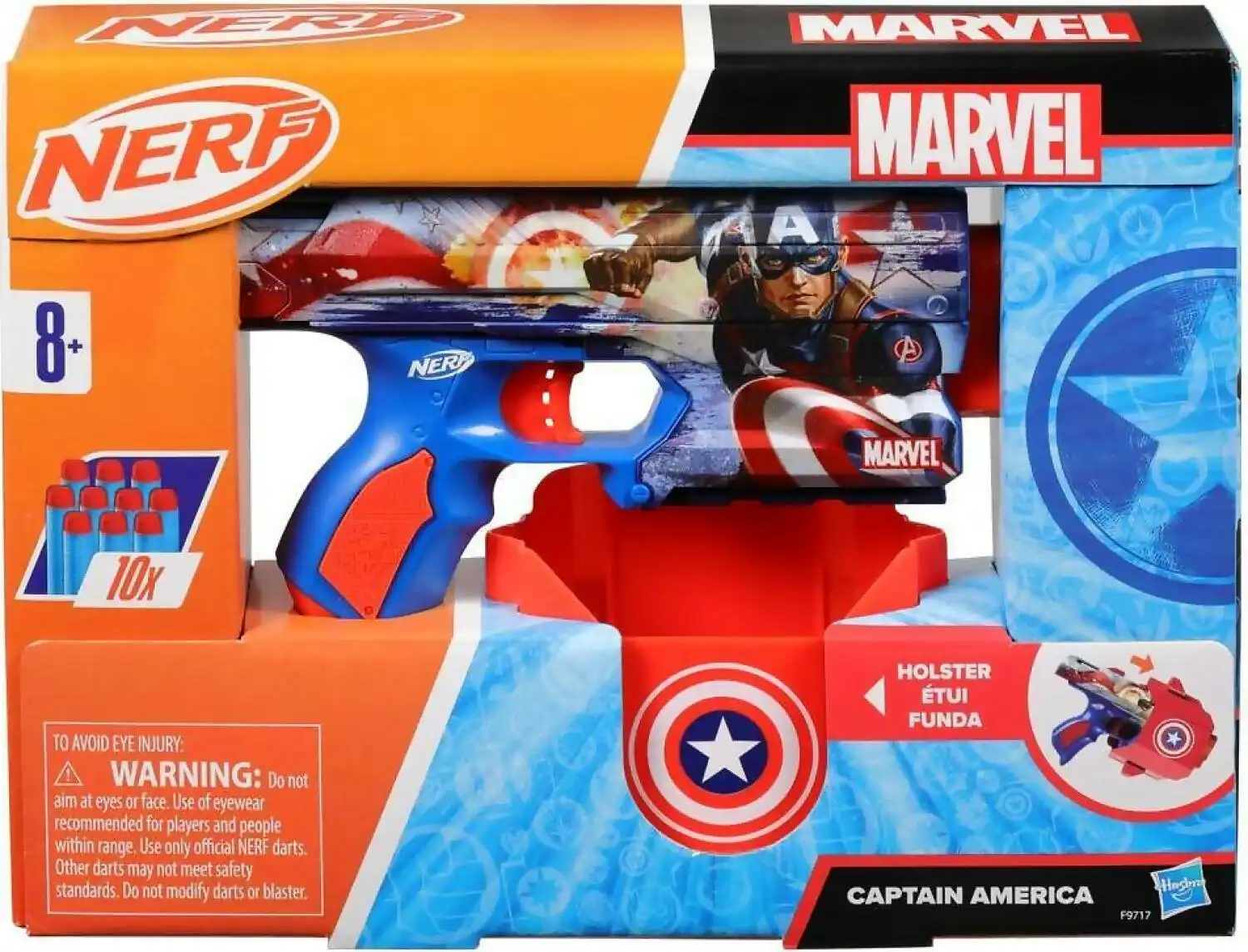Nerf - Marvel Captain America Blaster 10 Nerf Elite Darts Holster Gifts For 8 Year Old Boys & Girls & Up - Hasbro