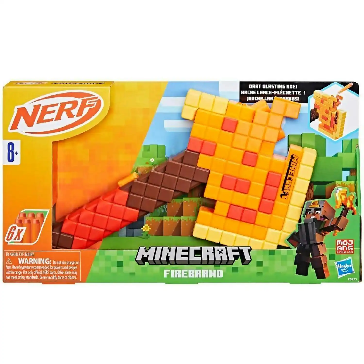 Nerf - Minecraft Firebrand Dart Blasting Axe 6 Nerf Elite Foam Darts