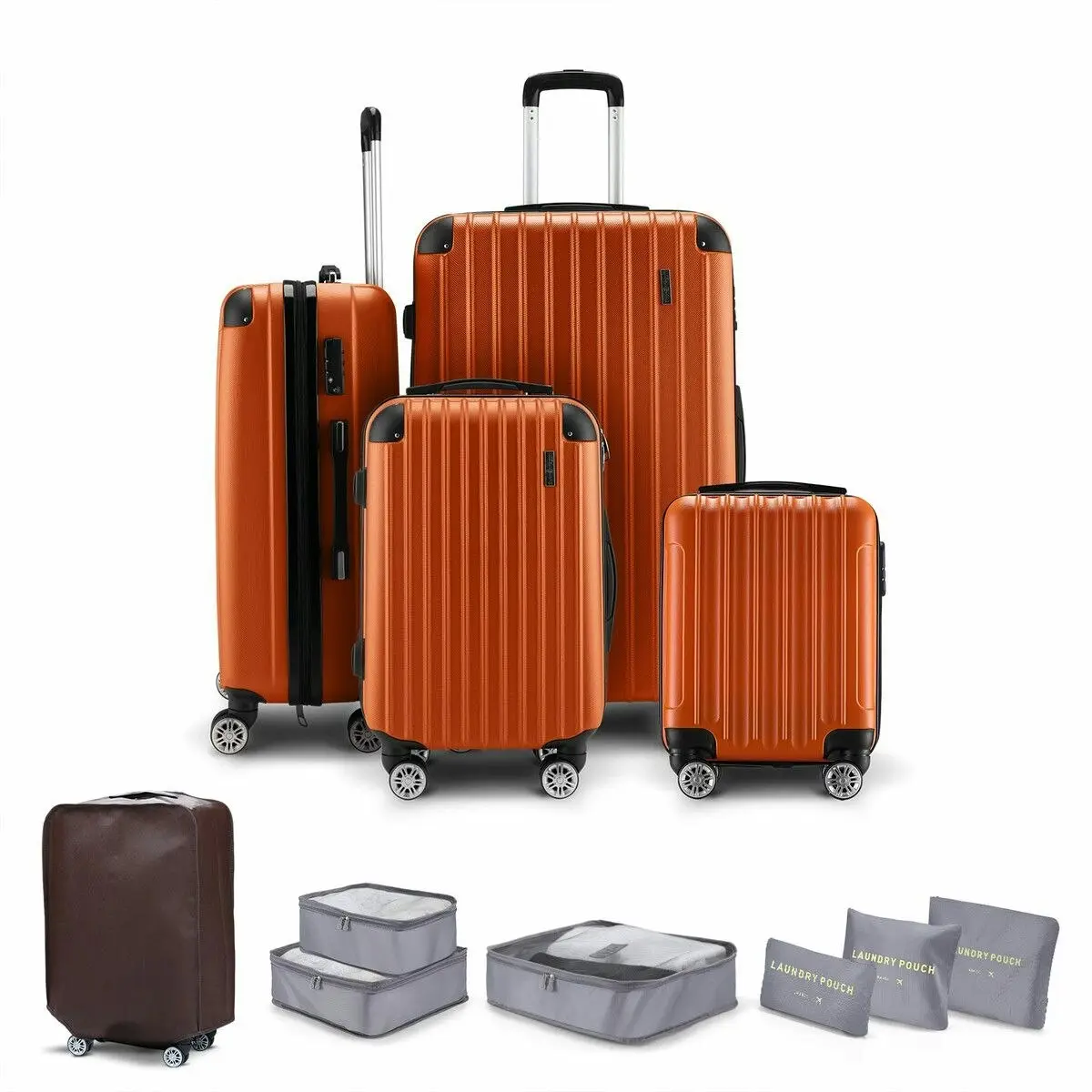 Buon Viaggio Luggage Suitcase Set 4 Piece Carry On Traveller Checked Bag Hard Shell Lightweight Rolling Trolley TSA Lock Orange Crazy Sales Lasoo