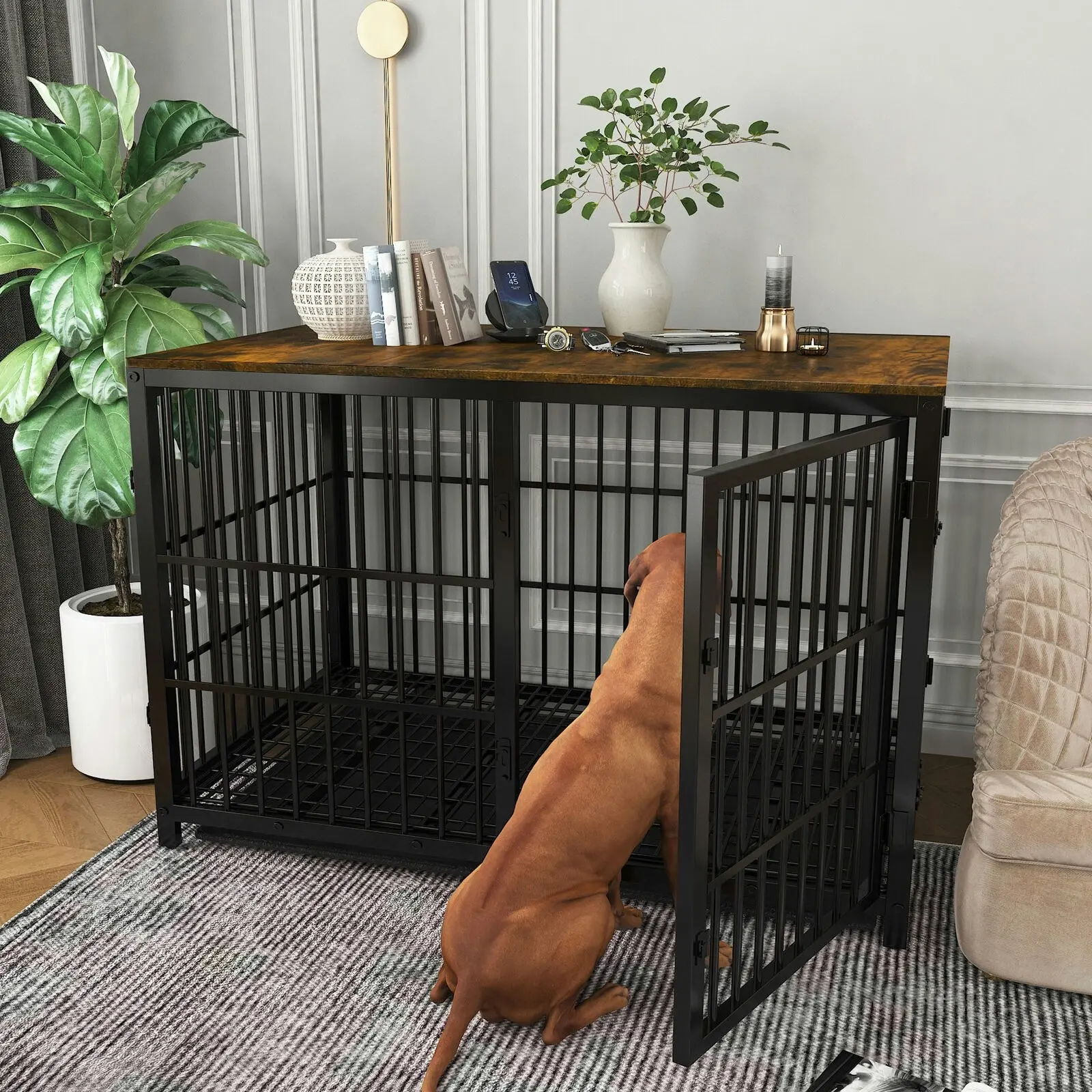 Fin 120Cm Xxx-Large Heavy Duty Dog Crate Table Furniture Metal