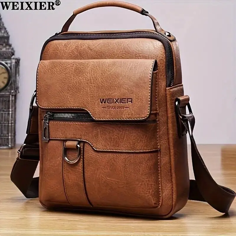Weixier Crossbody Bag Men'S Shoulder Bag Vintage Leather Vertical