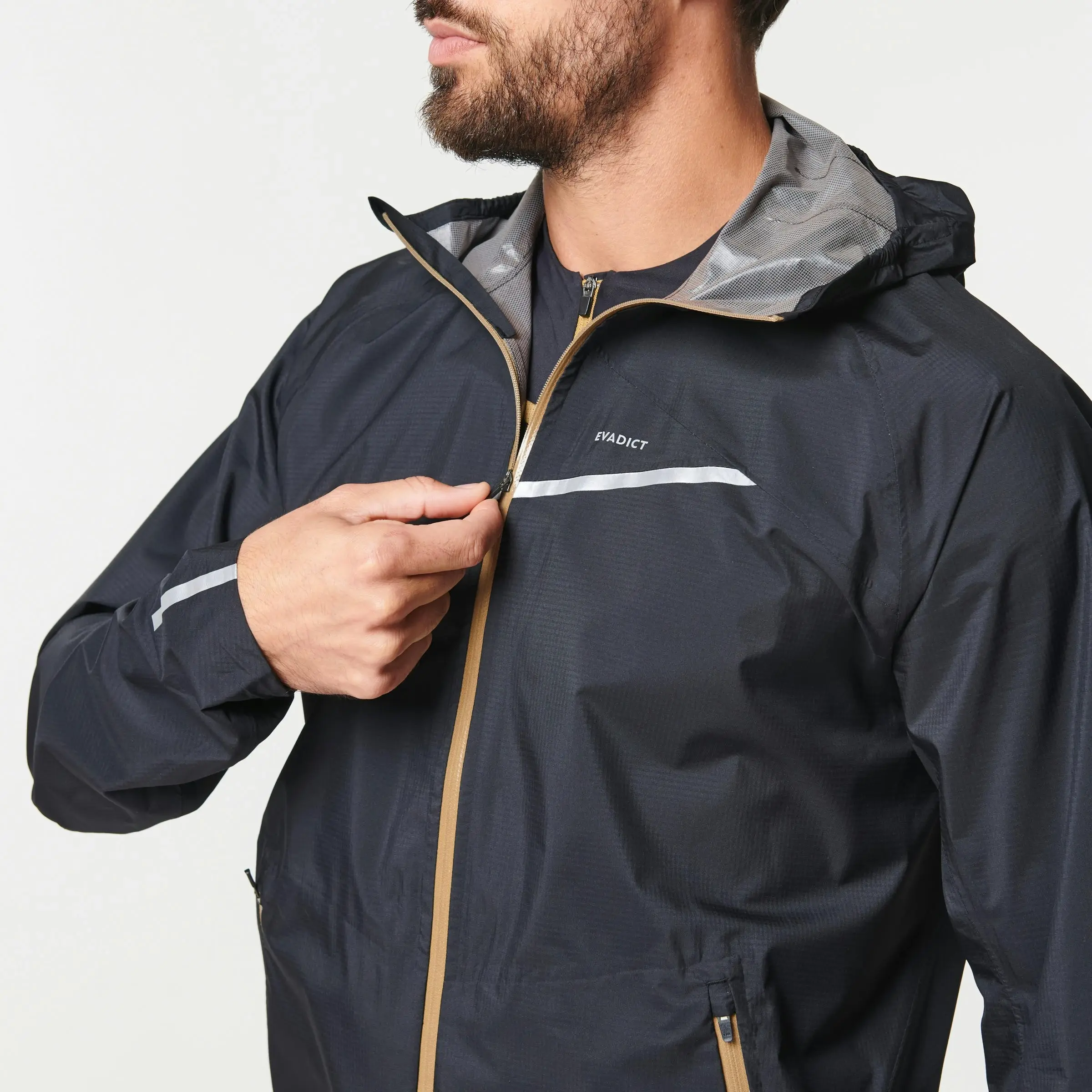 Decathlon MEN'S TRAIL RUNNING WATERPROOF JACKET BLACK/BRONZE