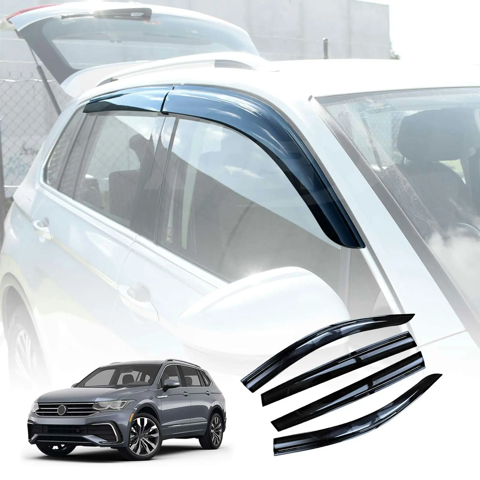 Wind Deflectors Compatible With VW Tiguan Mk2 2016-2024 Rain Deflectors Side Windows Integrated Deflectors Pack Of 4 With Fixed Clip