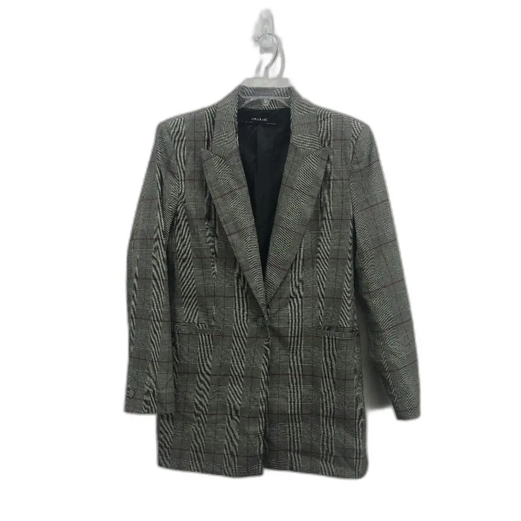 Zara Basic Black White Check Red Stripe Blazer Jacket Ladies Size