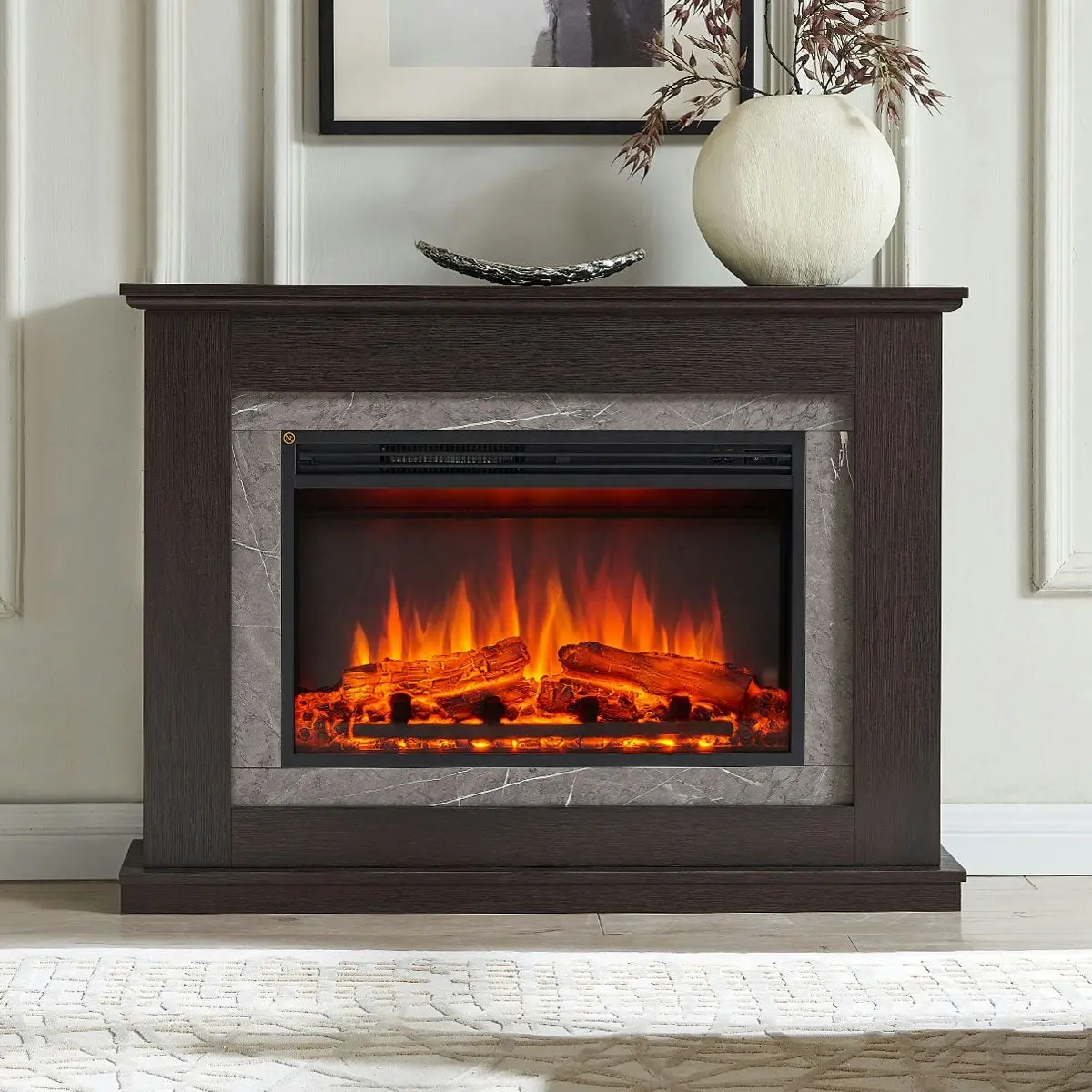 Moda Living Opal 2000w Electric Fireplace Heater Espresso Oak