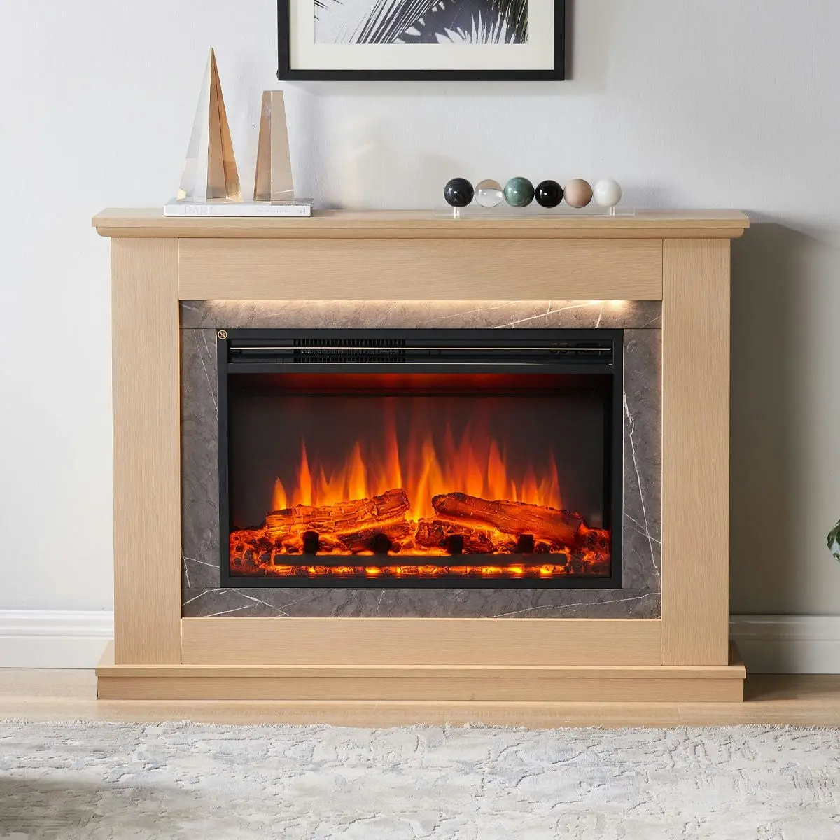 Moda Living Opal 2000w Electric Fireplace Heater Natural Oak