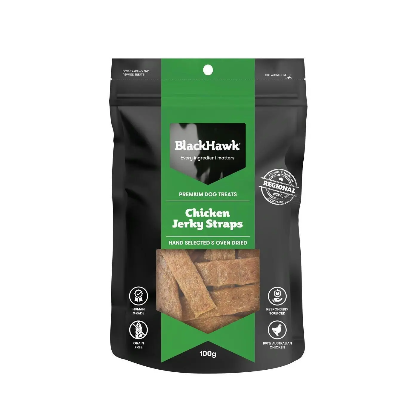 Black Hawk Chicken Jerky Straps Natural Dog Treats 100g Pet