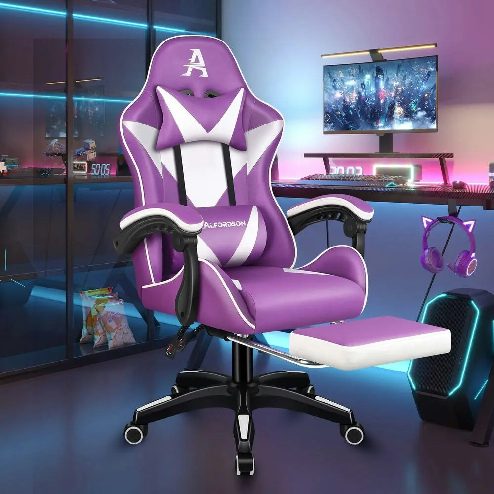 Alfordson Gaming Office Chair Massage Computer Footrest Leather