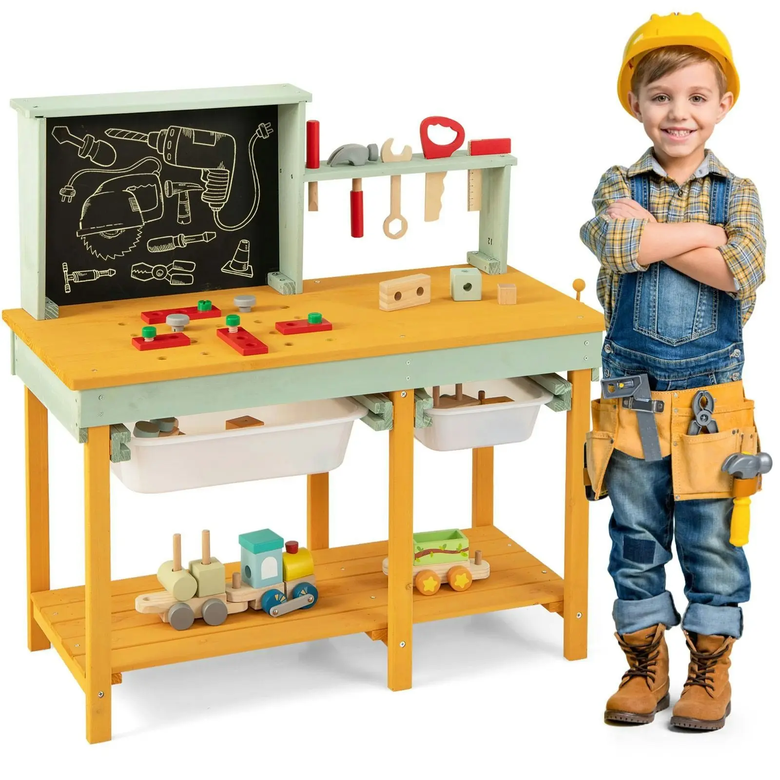 Costway Wooden Kids Workbench Pretend Play Repair Tool Role Play