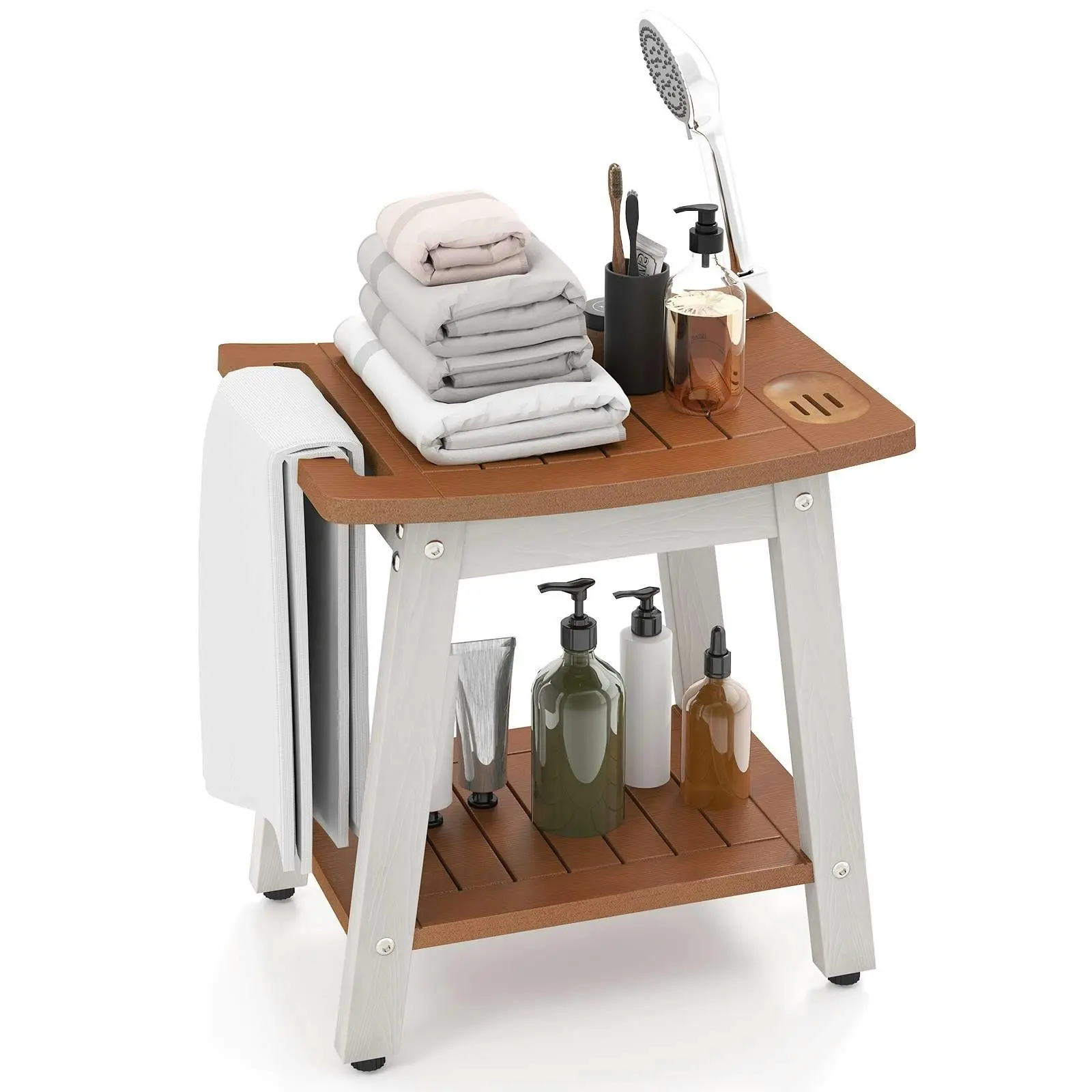 Costway Waterproof Shower Bench Seat w/Shower Head Soap Holder