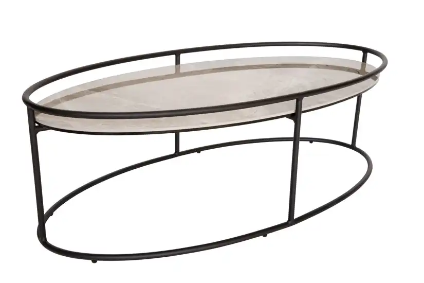 Royce Collection | Oval Glass-Ceramic Coffee Table | Grey &amp; Black
