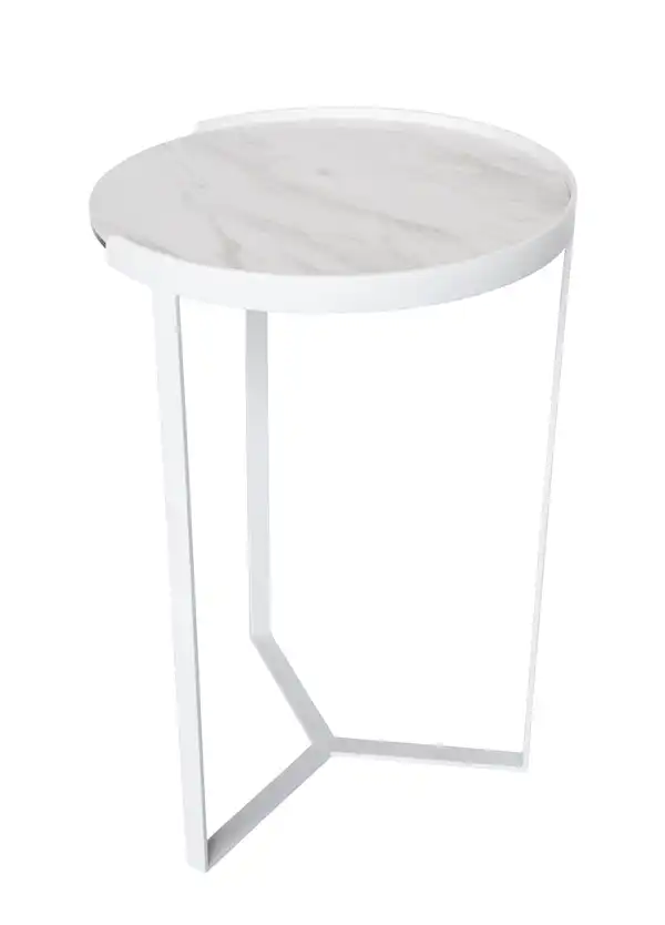 Marcial Collection | Round Glass-Ceramic Side Table | White