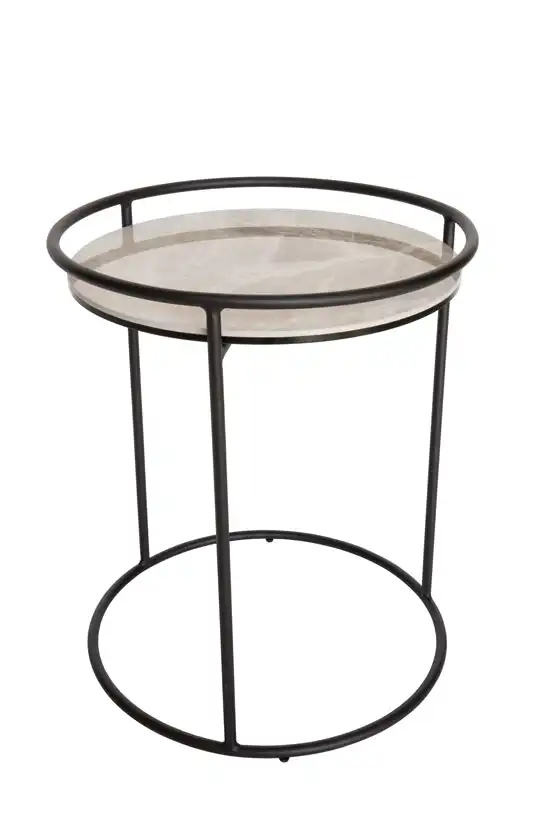 Royce Collection | Round Glass-Ceramic Side Table | Grey &amp; Black