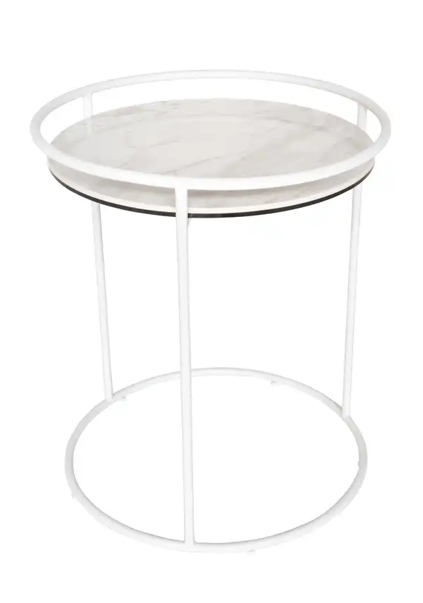 Royce Collection | Round Glass-Ceramic Side Table | White