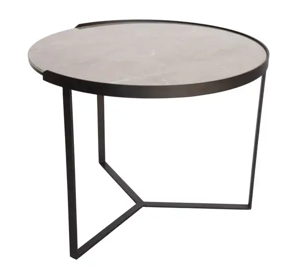 Marcial Collection | Round Glass-Ceramic Side / Coffee Table | Grey &amp; Black