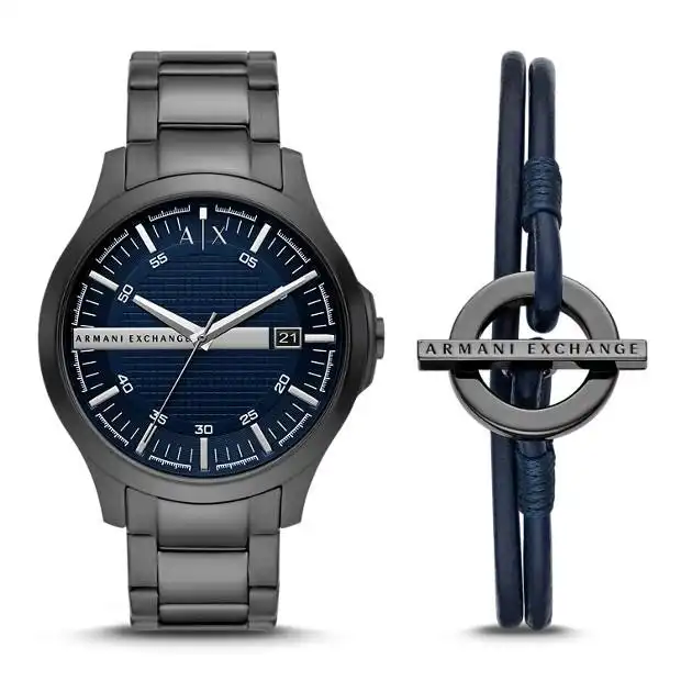 Armani Exchange Hampton AX7127 Men's Black and Blue Watch Gift Set