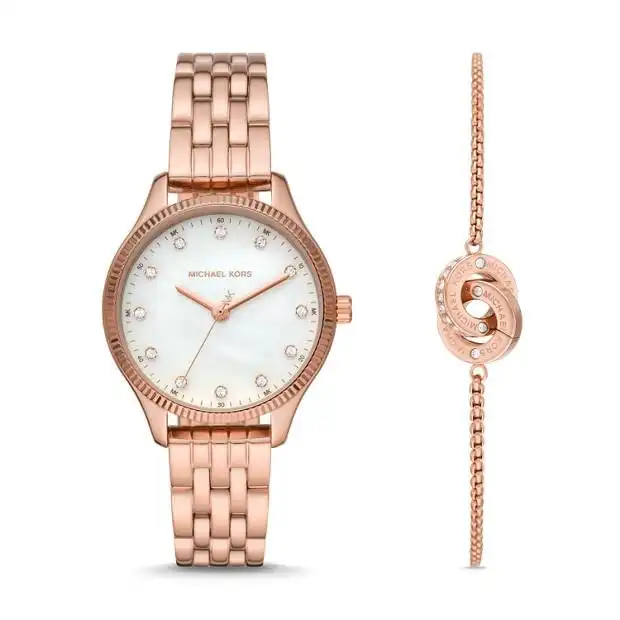 Michael Kors Lexington Rose Gold Watch and Bracelet Gift Set MK1025
